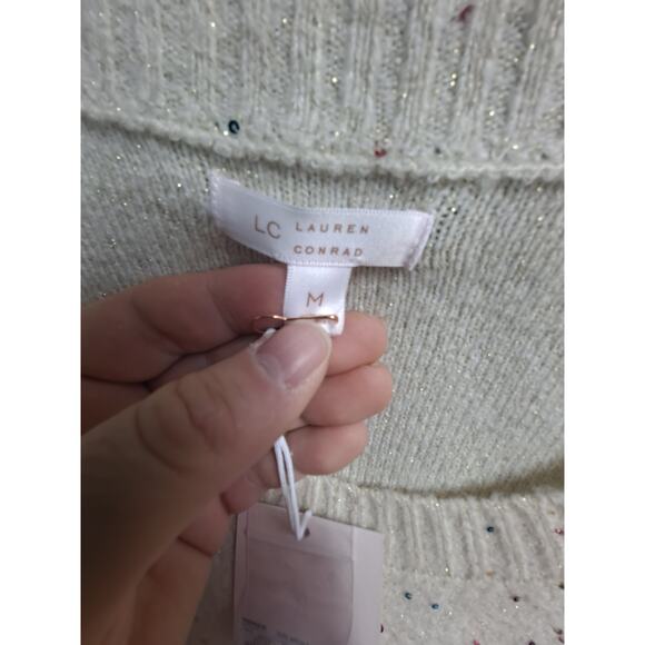 NWT LC Lauren Conrad Women Ruffle Shoulder Prancer Sparkle Sequin Sweater Size M - Picture 5 of 9